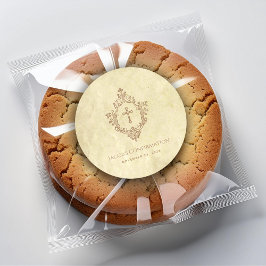 Confirmation Vintage Cross in Crest Old Parchment  ラウンドシール