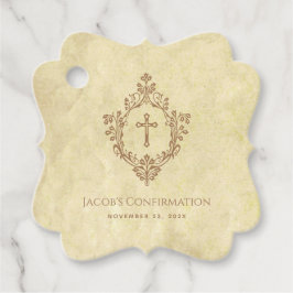 Confirmation Vintage Parchment Brown Cross & Crest フェイバータグ