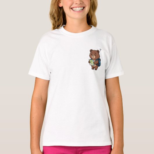Confused Cute Cartoon Bear Tourist Holding Map Tシャツ (正面)