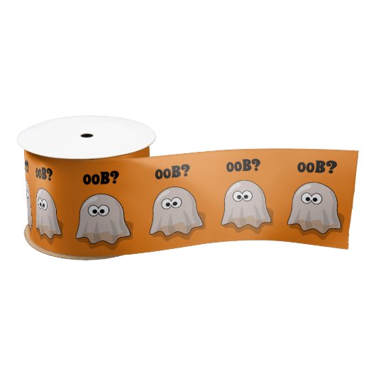 Confused Ghost Says "Oob?" Funny Halloween Cartoon サテンリボン (リール)