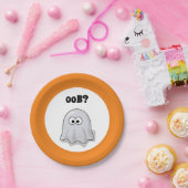 Confused Ghost Says "Oob?" Funny Halloween Cartoon ペーパープレート (パーティー)