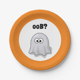 Confused Ghost Says "Oob?" Funny Halloween Cartoon ペーパープレート