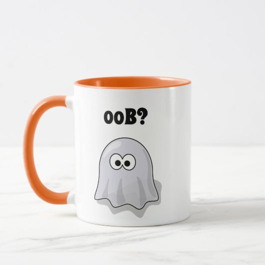 Confused Ghost Says "Oob?" Funny Halloween Cartoon マグカップ (左)