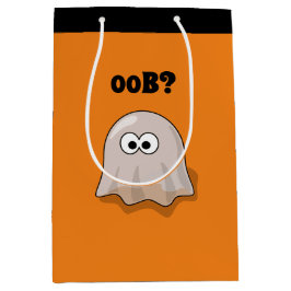 Confused Ghost Says "Oob?" Funny Halloween Cartoon ミディアムペーパーバッグ