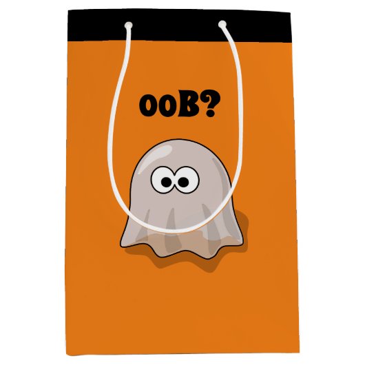 Confused Ghost Says "Oob?" Funny Halloween Cartoon ミディアムペーパーバッグ (正面)