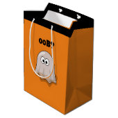 Confused Ghost Says "Oob?" Funny Halloween Cartoon ミディアムペーパーバッグ (裏面アングル)