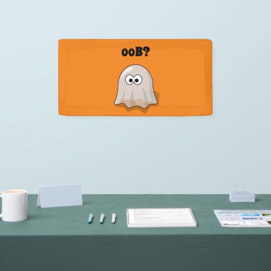Confused Ghost Says "Oob?" Funny Halloween Cartoon 横断幕 (トレードショー)