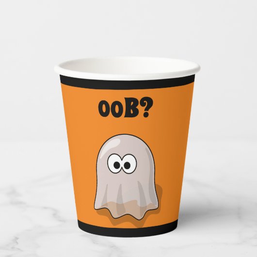 Confused Ghost Says "Oob?" Funny Halloween Cartoon 紙コップ (正面)