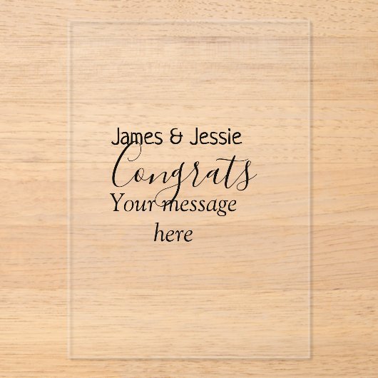 Congrats add name message wedding newly wed couple アクリル招待状 (正面)