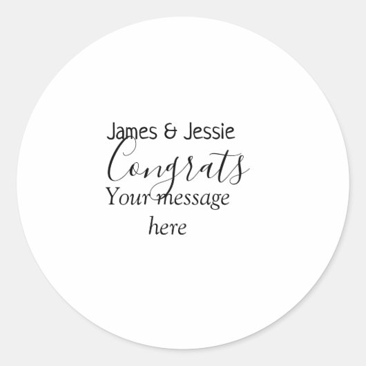 Congrats add name message wedding newly wed couple ラウンドシール (正面)