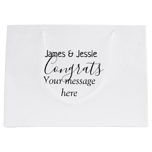 Congrats add name message wedding newly wed couple ラージペーパーバッグ (正面)