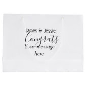 Congrats add name message wedding newly wed couple ラージペーパーバッグ (裏面)