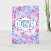 Congrats Blue and Pink Floral Celebration Card カード (正面)