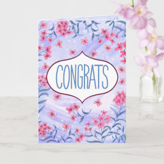 Congrats Blue and Pink Floral Celebration Card カード