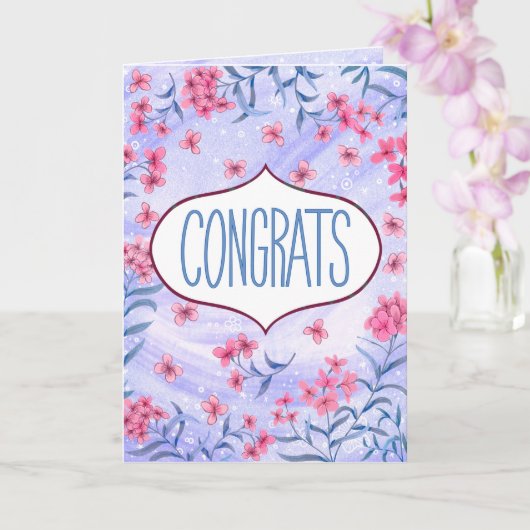 Congrats Blue and Pink Floral Celebration Card カード (蘭)