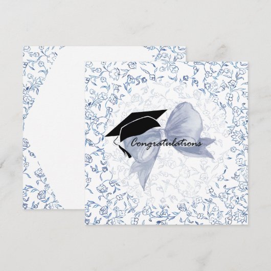Congrats  floral Couquette Graduation card in blue カード (正面/裏面)