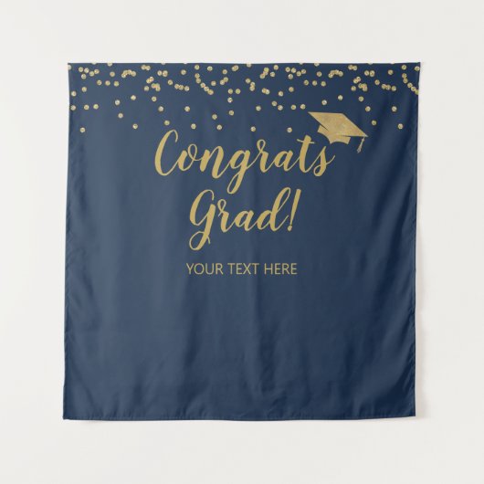 Congrats grad blue and gold Backdrop banner タペストリー (正面)