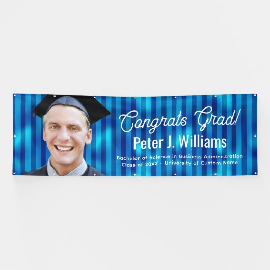 Congrats Grad Blue Lines Pattern Men Custom Photo 横断幕 (横)