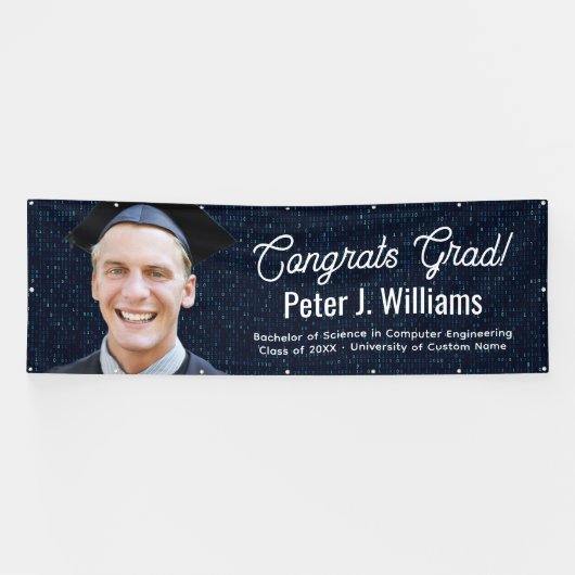 Congrats Grad Computer Binary Language Background 横断幕 (横)