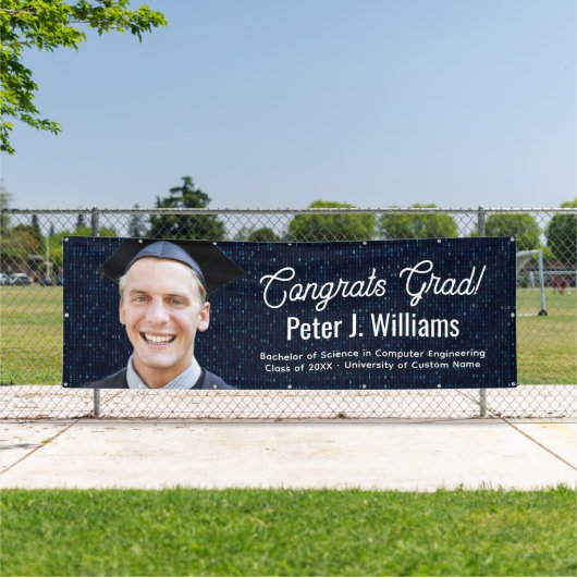 Congrats Grad Computer Binary Language Background 横断幕 (インサイチュ)