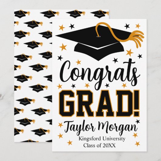 Congrats Grad Custom Name Graduation 招待状 (正面/裏面)