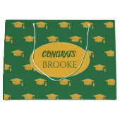 Congrats Grad! Personalized green Gift bag ラージペーパーバッグ (正面)