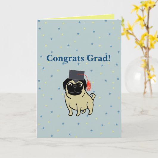 Congrats Grad Pug カード (黄色い花)