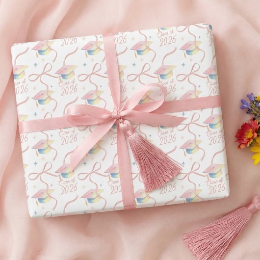 Congrats Grad Watercolour Grad Cap Class of 2026 ラッピングペーパーシート