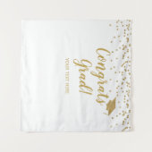 Congrats grad white and gold Backdrop banner タペストリー (正面(横))