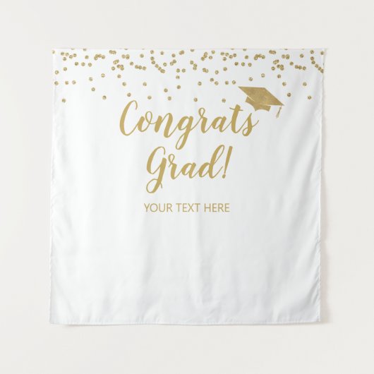 Congrats grad white and gold Backdrop banner タペストリー (正面)