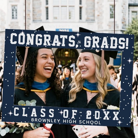 Congrats Grads, blue graduation photo frame Poster ポスター