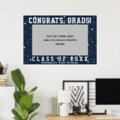 Congrats Grads, blue graduation photo frame Poster ポスター (ホームオフィス)