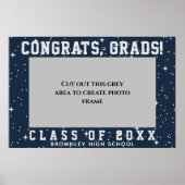 Congrats Grads, blue graduation photo frame Poster ポスター (正面)