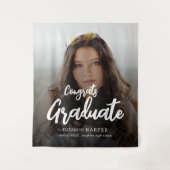 Congrats Graduate Brush Script Photo Graduation  タペストリー (正面)