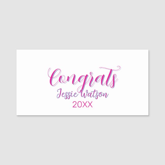 Congrats graduate pink purple name year 20XX date  名札 (正面)