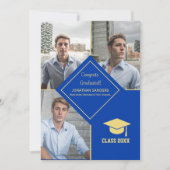 Congrats Graduated Collage 3 Photos Blue 案内状 (正面)