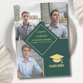 Congrats Graduated Collage 3 Photos for Him Green 案内状