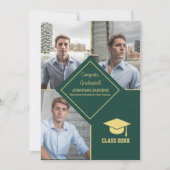Congrats Graduated Collage 3 Photos for Him Green 案内状 (正面)