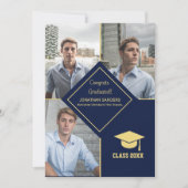 Congrats Graduated Collage 3 Photos for Him Navy 案内状 (正面)