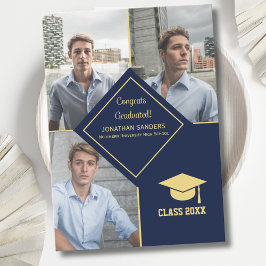 Congrats Graduated Collage 3 Photos for Him Navy 案内状