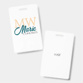 Congrats graduation monogram orange blue 20XX year バッジ (正面＆裏面)