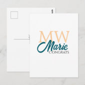 Congrats graduation monogram orange blue 20XX year ポストカード (正面/裏面)