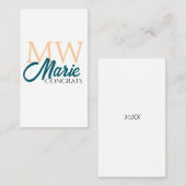 Congrats graduation monogram orange blue 20XX year 名刺 (正面/裏面)