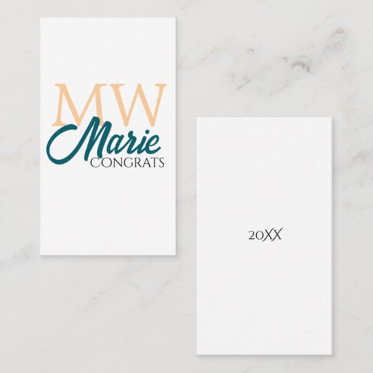 Congrats graduation monogram orange blue 20XX year 名刺 (正面/裏面)