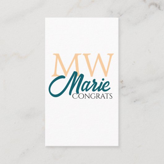 Congrats graduation monogram orange blue 20XX year 名刺 (正面)