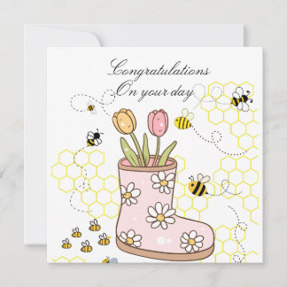 Congrats graphic artwork of bee and tulips Girly