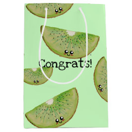 Congrats! Kawaii Watercolor Kiwi ミディアムペーパーバッグ