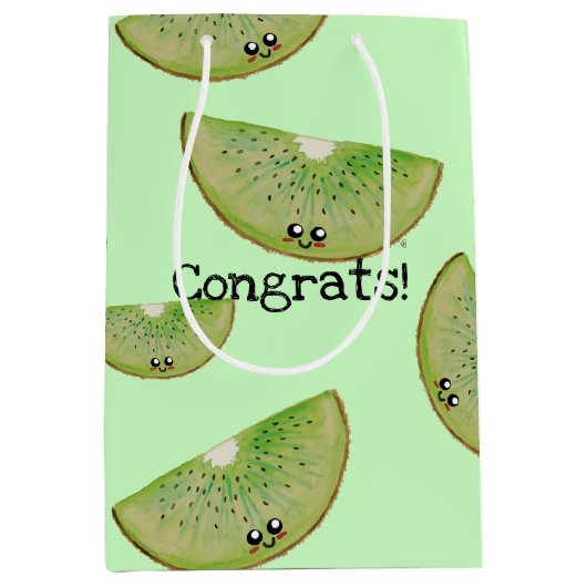 Congrats! Kawaii Watercolor Kiwi ミディアムペーパーバッグ (正面)
