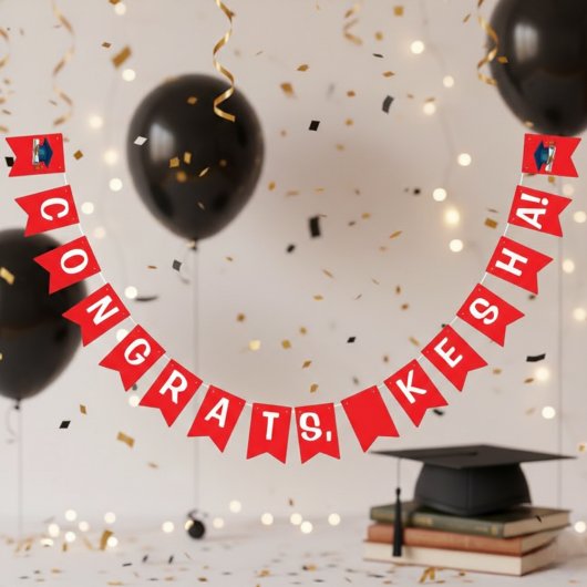 Congrats  Red Graduation Bunting Bann バンティングフラッグ