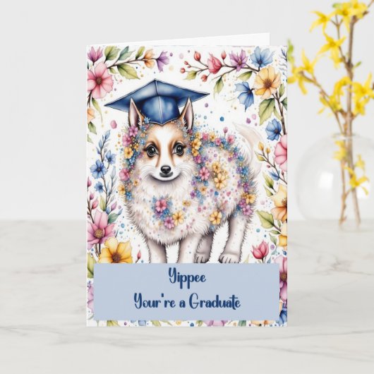 Congratulations 8th Grade Graduate with Dog カード (黄色い花)